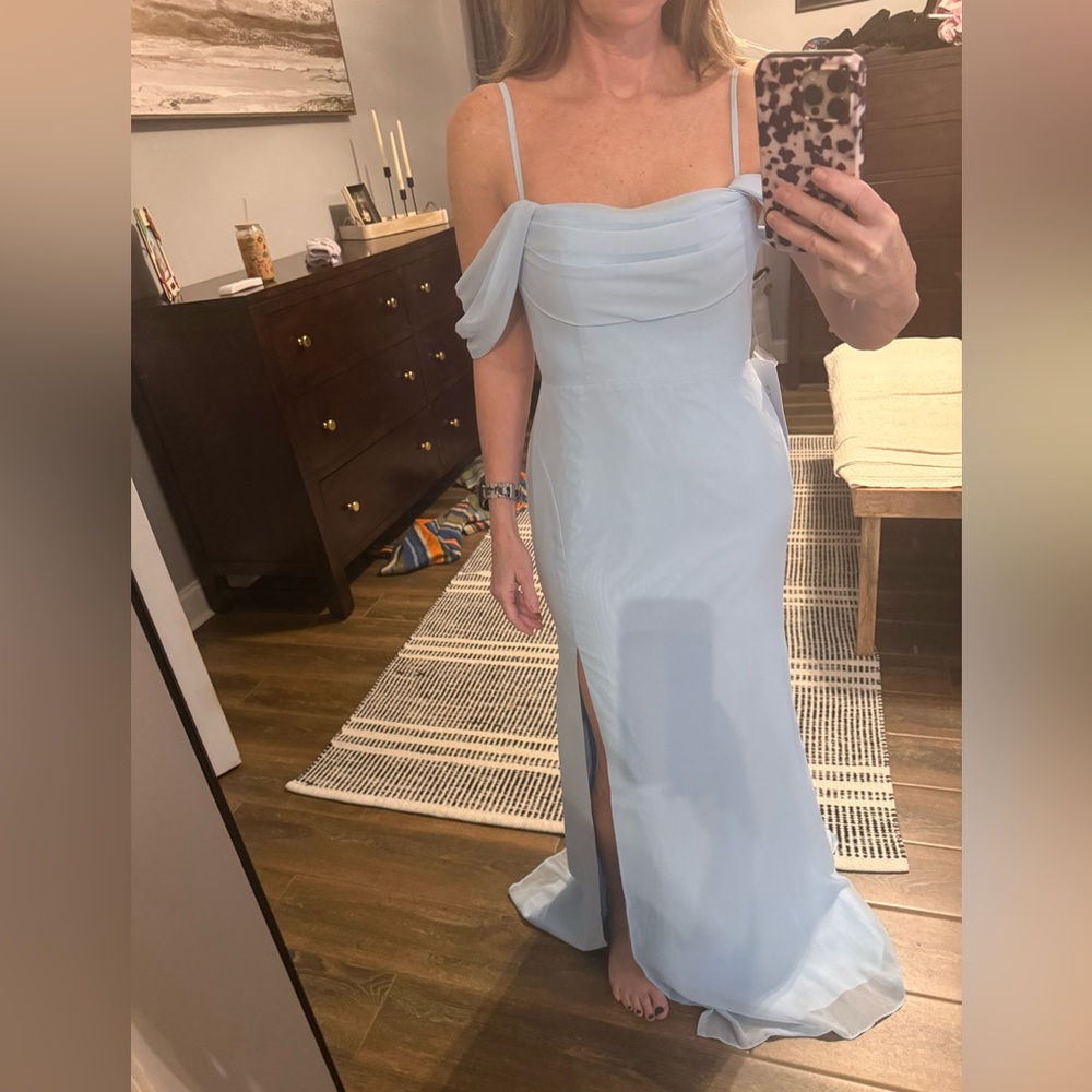 Azazie Saige Sky Blue Off the Shoulder Dress - Picture 2 of 2